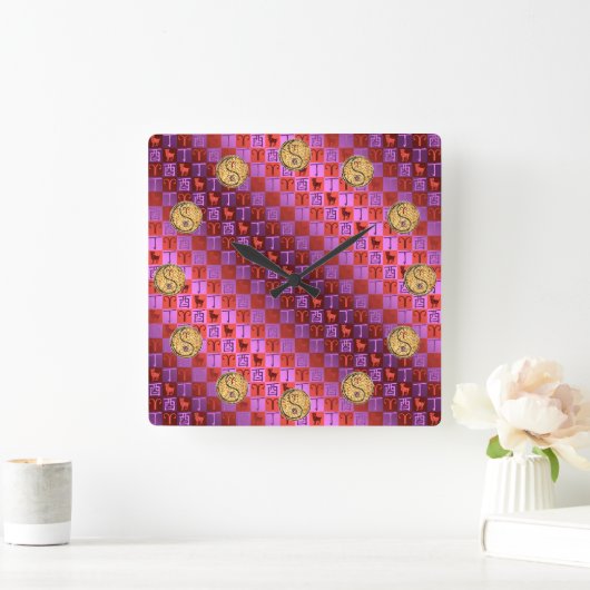 Aries & Fire Rooster Vierkante Klok (Huis)