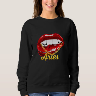 Aries Girl Juicy Lips Gold Chain Astrology Zodiac Trui
