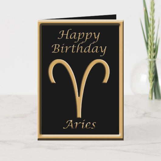 Aries Gold Sybol Black Birthday Wenskaart Kaart (Voorkant)