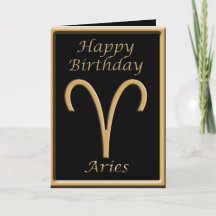 Aries Gold Sybol Black Birthday Wenskaart