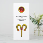 ARIES GOLD ZODIAC BIRTHDAY RED RUBY MONOGRAM White Kaart (Staand voorkant)