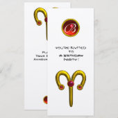 ARIES GOLD ZODIAC BIRTHDAY RED RUBY MONOGRAM White Kaart (Voorkant / Achterkant)