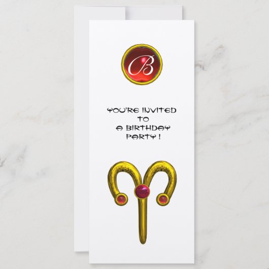 ARIES GOLD ZODIAC BIRTHDAY RED RUBY MONOGRAM White Kaart (Voorkant)