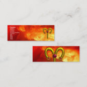 ARIES, GOLD ZODIAC SIGN JEWEL Red Yellow Flams Mini Visitekaartje (Voorkant / Achterkant)