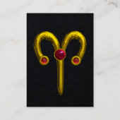 ARIES, GOLD ZODIAC SIGN, Red Ruby Gem Black Paper Visitekaartje (Achterkant)