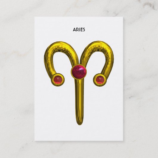ARIES/GOLD ZODIAC SIGN, Red Ruby Gem, White Visitekaartje (Achterkant)