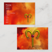 ARIES ,GOLD ZODIAC SIGN, Rode Gele Vlammen Visitekaartje (Voorkant / Achterkant)