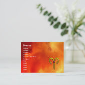 ARIES ,GOLD ZODIAC SIGN, Rode Gele Vlammen Visitekaartje (Staand voorkant)