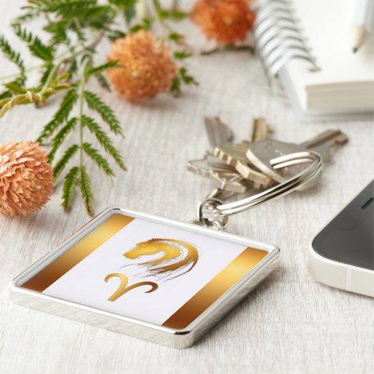 Aries Horse Chinese en Westerne astrologie Sleutelhanger (Zijkant)