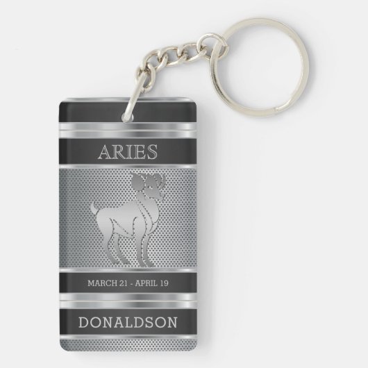 Aries ♈ in zwart en zilver Mesh Sleutelhanger (achterkant)