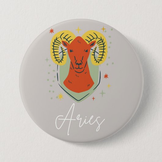 Aries knop badge  ronde button 7,6 cm (Voorkant)