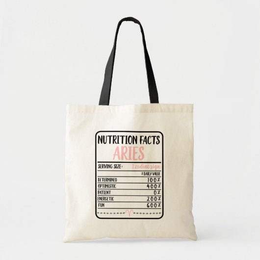 Aries Nutrition Facts // Fun Novelty Zodiac Tote Bag (Voorkant)
