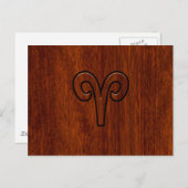 Aries ondertekenen op Mahogany als een afdrukdecor Briefkaart (Voorkant / Achterkant)