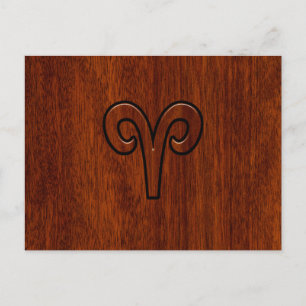 Aries ondertekenen op Mahogany als een afdrukdecor Briefkaart