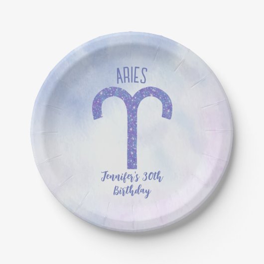 Aries Paars Astrology Sign Birthday Party Papieren Bordje (Voorkant)