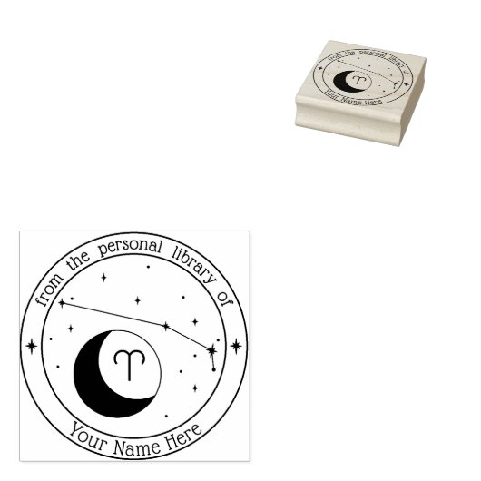 Aries Personalized Zodiac Book Stamp Rubberstempel (Gestempeld)