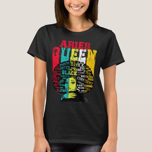 Aries Queen Aries Pride  Black Woman Afro Horoscop T-shirt (Voorkant)