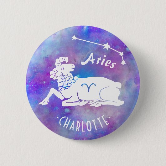 Aries Ram Constellation Stars Eigen naam Birthday Ronde Button 5,7 Cm (Voorkant)