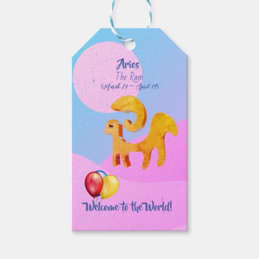 Aries Ram 'New Baby' Gift Labels Cadeaulabel (Voorkant)