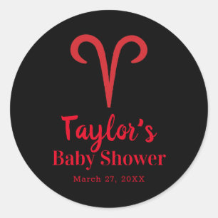 ARIES Ram Red Astrology Zodiac Sign Baby shower Ronde Sticker