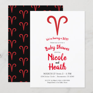 ARIES Ram Red Astrology Zodiac Spring Baby shower Kaart