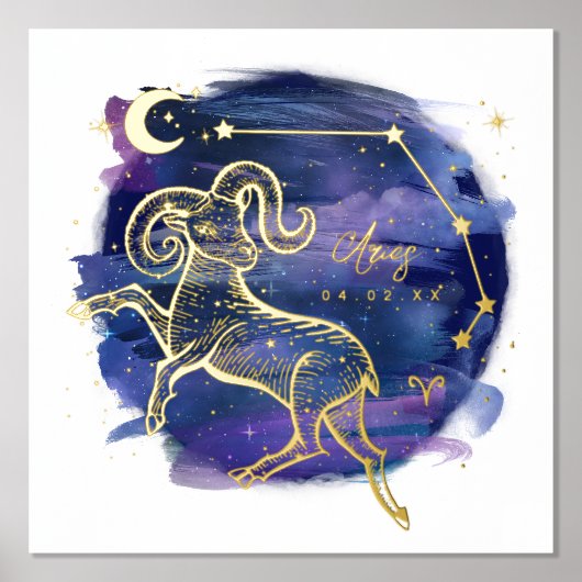 Aries Ram Sign of the Zodiac Custom Birth Date Folie Afdrukken (Voorkant)