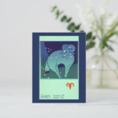 Aries Ram sterrenbeeld, Vintage Zodiac Astrologie Briefkaart (Staand voorkant)