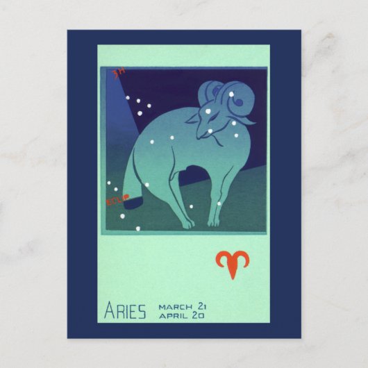 Aries Ram sterrenbeeld, Vintage Zodiac Astrologie Briefkaart (Voorkant)