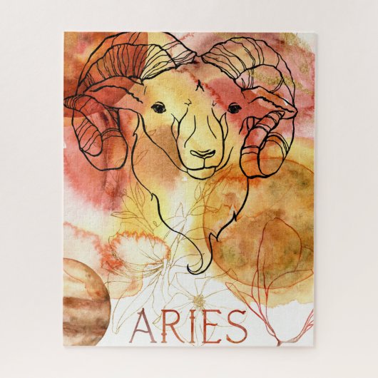 Aries Ram zodiac red goudplaneten bloemen Legpuzzel (Verticaal)