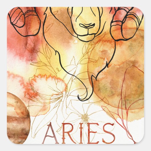 Aries ramzodiale astrologie verjaardag rood goud vierkante sticker (Voorkant)