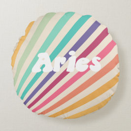 Aries Retro Rainbow Zodiac Astrology Rond Kussen