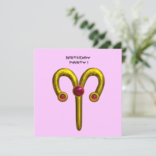 ARIES RUBY, heldergeel roze violet rood Aankondiging (Staand voorkant)