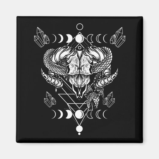 Aries Skull Wicca Occult Crescent Moon Witchcraft Magneet (Voorkant)