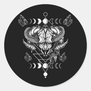 Aries Skull Wicca Occult Crescent Moon Witchcraft Ronde Sticker