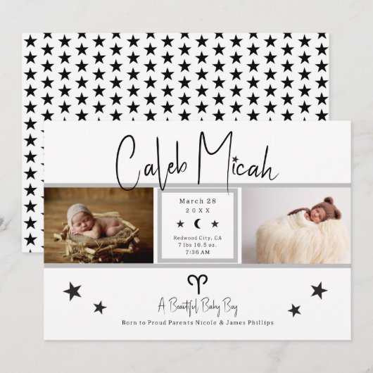 Aries Stars Foto Baby geboorteaankondiging Kaart (Voorkant / Achterkant)