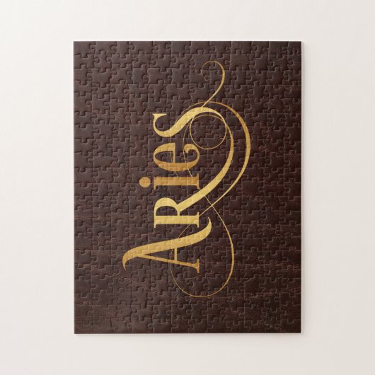 Aries Swirly Script Gold op leder Legpuzzel (Verticaal)