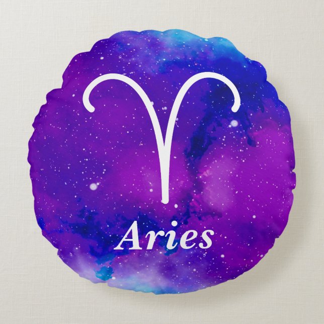 Aries Symbool Paarse Blue Space Nebula Rond Kussen (Voorkant)