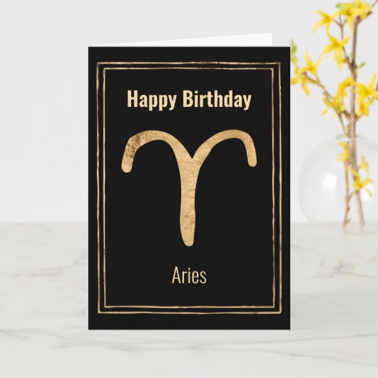 Aries the Ram Happy Birthday Gold zodialogy Kaart (Gele Bloem)