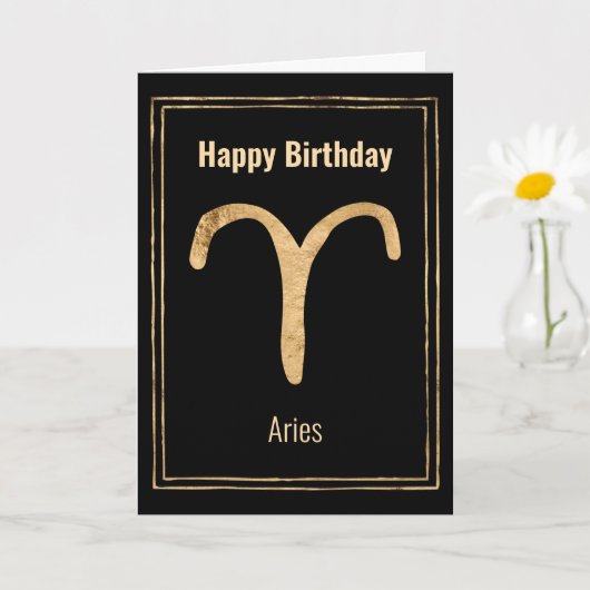 Aries the Ram Happy Birthday Gold zodialogy Kaart (Kleine Plant)