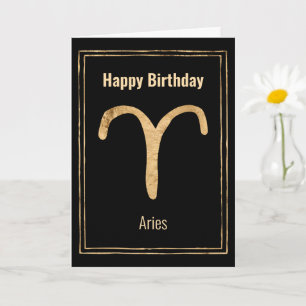 Aries the Ram Happy Birthday Gold zodialogy Kaart