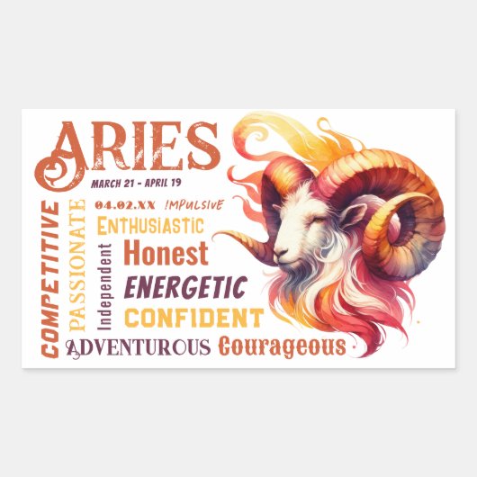 Aries Traits Waterverf Ram sterrenbeeld Verjaardag Rechthoekige Sticker (Voorkant)