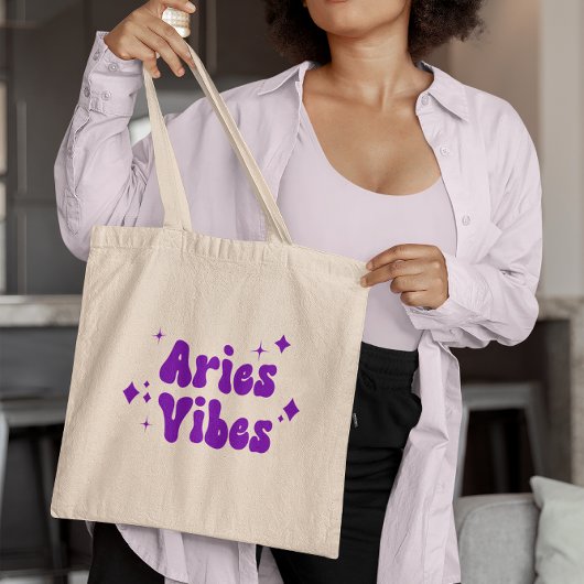 Aries Vibes Zodiaal Astrology Paars Stars Canvas t Tote Bag