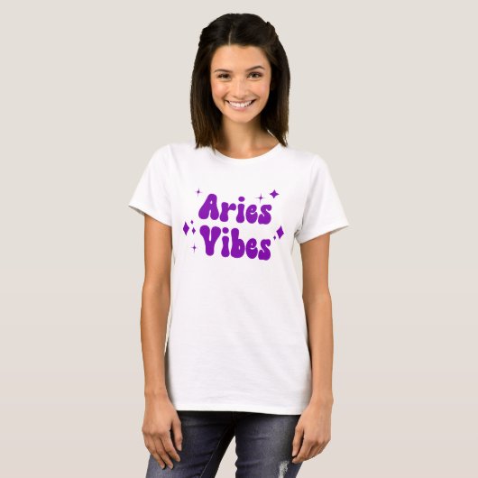 Aries Vibes Zodiac Astrology Paars Stars T-Shirt (Voorkant volledig)