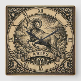 Aries Vintage Zodiac Wall Clock Vierkante Klok