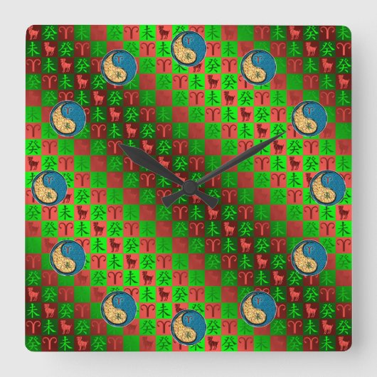 Aries & Water Goat Vierkante Klok (Voorkant)