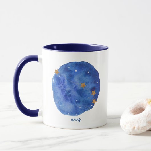 Aries Waterverf Night Sky Constellation Zodiac Mok (Met donut)