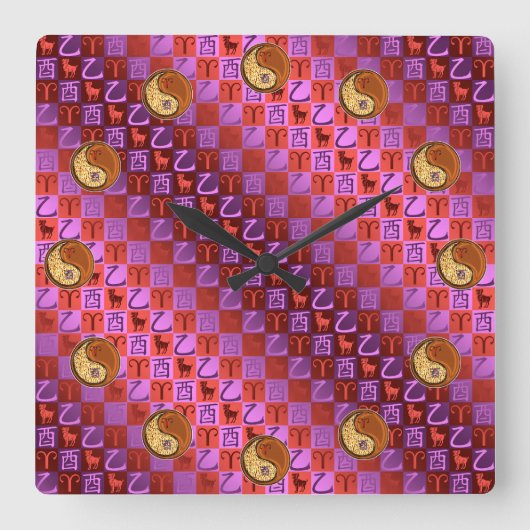 Aries & Wood Rooster Vierkante Klok (Voorkant)