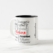 Aries Zodiac Astrology Horoscope Traits Collage Tweekleurige Koffiemok (Voorkant links)