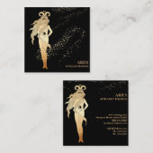 *~* ARIES Zodiac Astrology Reading Gold Black Vierkante Visitekaartje (Voorkant / Achterkant)