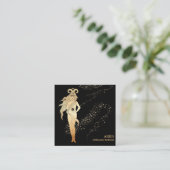 *~* ARIES Zodiac Astrology Reading Gold Black Vierkante Visitekaartje (Staand voorkant)